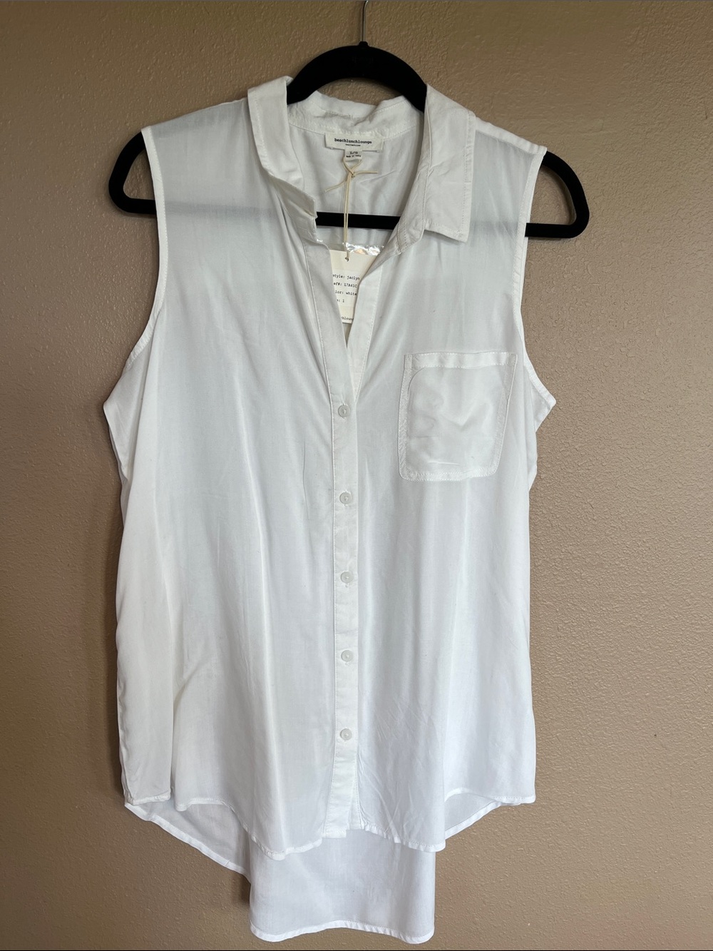 beachlunchlounge White Sleeveless Button-Down Shirt with Chest Pocket